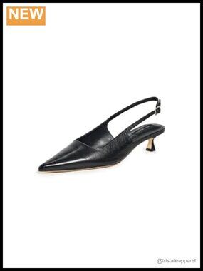 Kitten Heel Slingback Sandals Leather Rubber Sole Pointed Toe Formal Evening